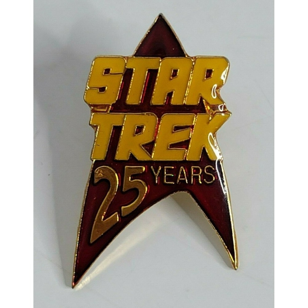 Vintage STAR TREK 1991 25 Years Red Insignia Yellow Souvenir Lapel Hat Pin